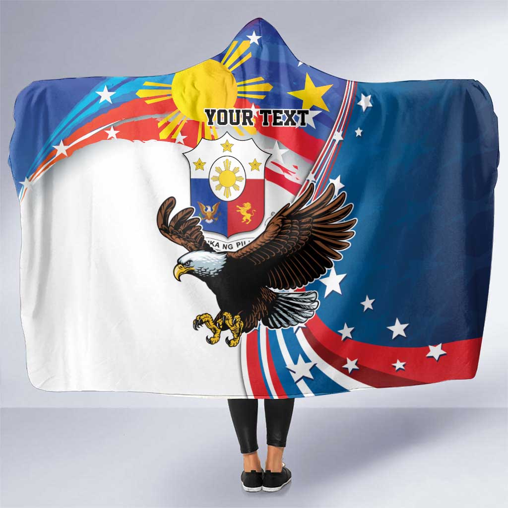 Personalized Filipino-American Hooded Blanket The Eight-Rayed Sun with Bald Eagle LT9 One Size Blue - Polynesian Pride