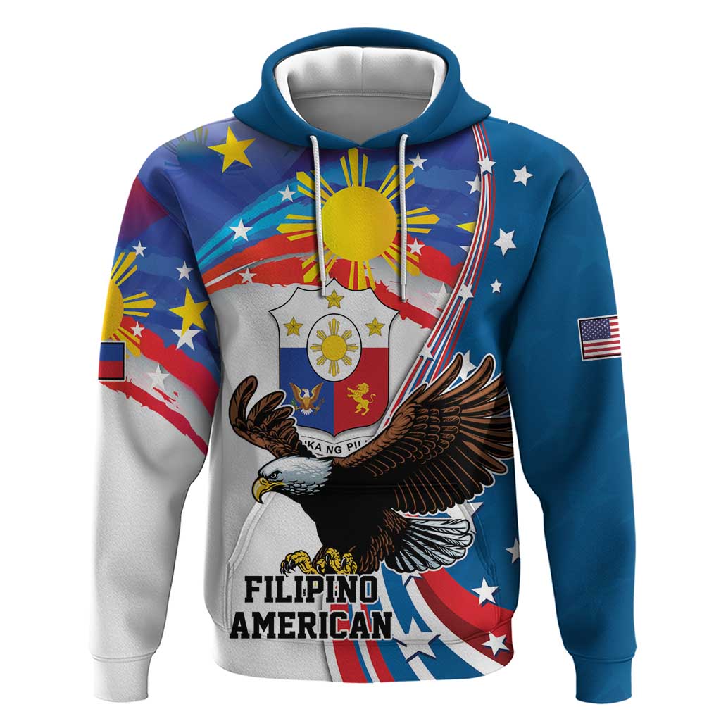 Personalized Filipino-American Hoodie The Eight-Rayed Sun with Bald Eagle LT9 Pullover Hoodie Blue - Polynesian Pride