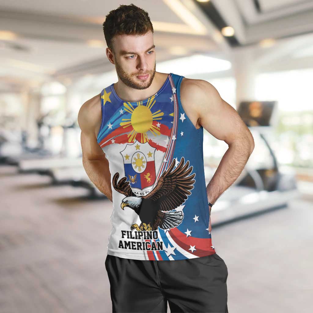 Personalized Filipino-American Men Tank Top The Eight-Rayed Sun with Bald Eagle LT9 Blue - Polynesian Pride