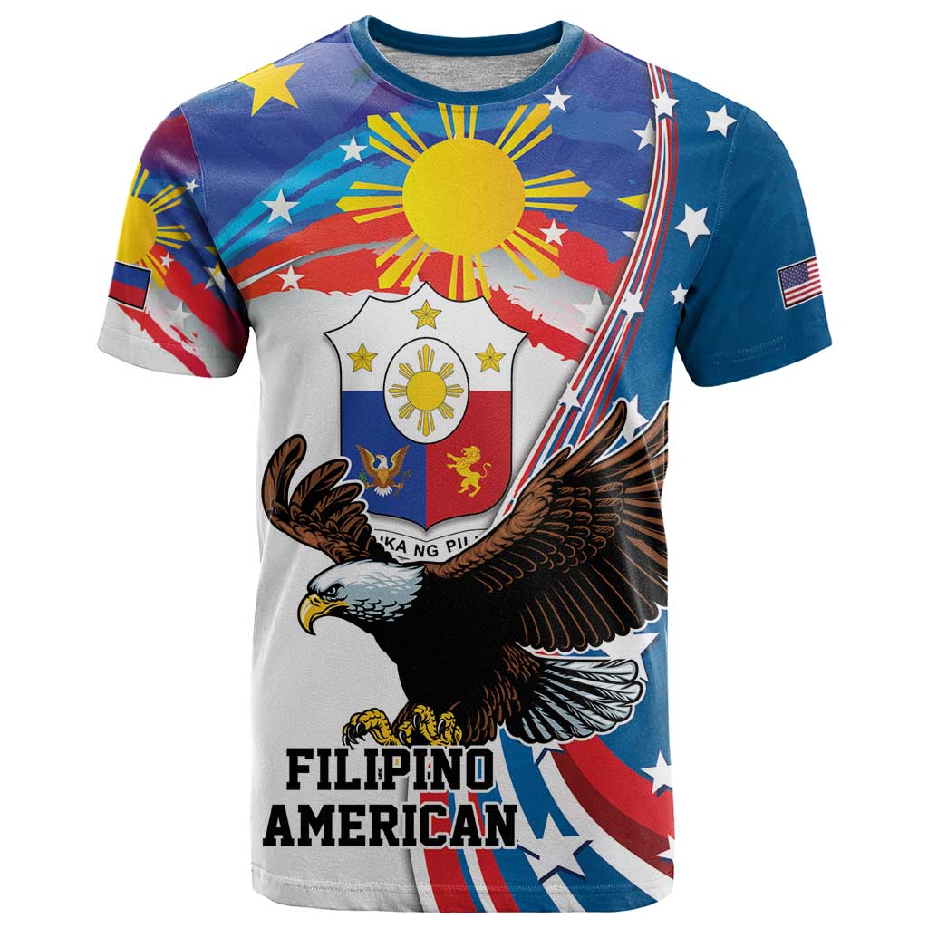 Personalized Filipino-American T Shirt The Eight-Rayed Sun with Bald Eagle LT9 Blue - Polynesian Pride