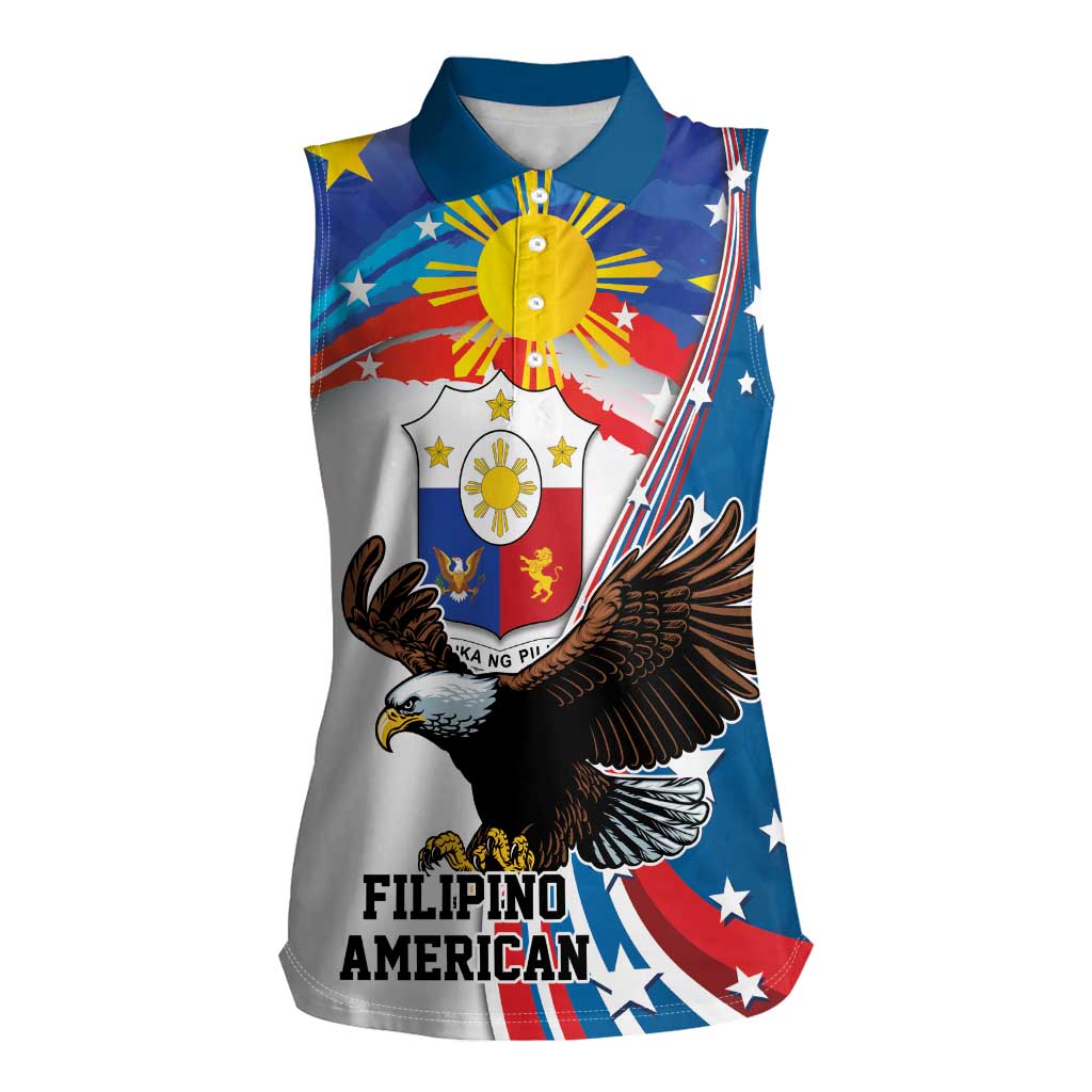 Personalized Filipino-American Women Sleeveless Polo Shirt The Eight-Rayed Sun with Bald Eagle LT9 Female Blue - Polynesian Pride