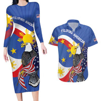 Personalized Filipino-American Couples Matching Long Sleeve Bodycon Dress and Hawaiian Shirt Philippines Coat Of Arms with Bald Eagle LT9 White - Polynesian Pride