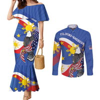 Personalized Filipino-American Couples Matching Mermaid Dress and Long Sleeve Button Shirt Philippines Coat Of Arms with Bald Eagle LT9 White - Polynesian Pride