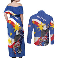 Personalized Filipino-American Couples Matching Off Shoulder Maxi Dress and Long Sleeve Button Shirt Philippines Coat Of Arms with Bald Eagle LT9 - Polynesian Pride