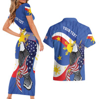 Personalized Filipino-American Couples Matching Short Sleeve Bodycon Dress and Hawaiian Shirt Philippines Coat Of Arms with Bald Eagle LT9 - Polynesian Pride