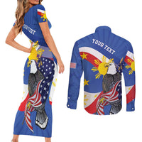 Personalized Filipino-American Couples Matching Short Sleeve Bodycon Dress and Long Sleeve Button Shirt Philippines Coat Of Arms with Bald Eagle LT9 - Polynesian Pride