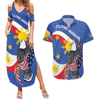 Personalized Filipino-American Couples Matching Summer Maxi Dress and Hawaiian Shirt Philippines Coat Of Arms with Bald Eagle LT9 White - Polynesian Pride