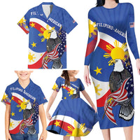 Personalized Filipino-American Family Matching Long Sleeve Bodycon Dress and Hawaiian Shirt Philippines Coat Of Arms with Bald Eagle LT9 - Polynesian Pride