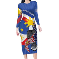 Personalized Filipino-American Family Matching Long Sleeve Bodycon Dress and Hawaiian Shirt Philippines Coat Of Arms with Bald Eagle LT9 Mom's Dress White - Polynesian Pride