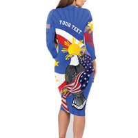 Personalized Filipino-American Family Matching Long Sleeve Bodycon Dress and Hawaiian Shirt Philippines Coat Of Arms with Bald Eagle LT9 - Polynesian Pride