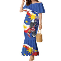 Personalized Filipino-American Family Matching Mermaid Dress and Hawaiian Shirt Philippines Coat Of Arms with Bald Eagle LT9 Mom's Dress White - Polynesian Pride