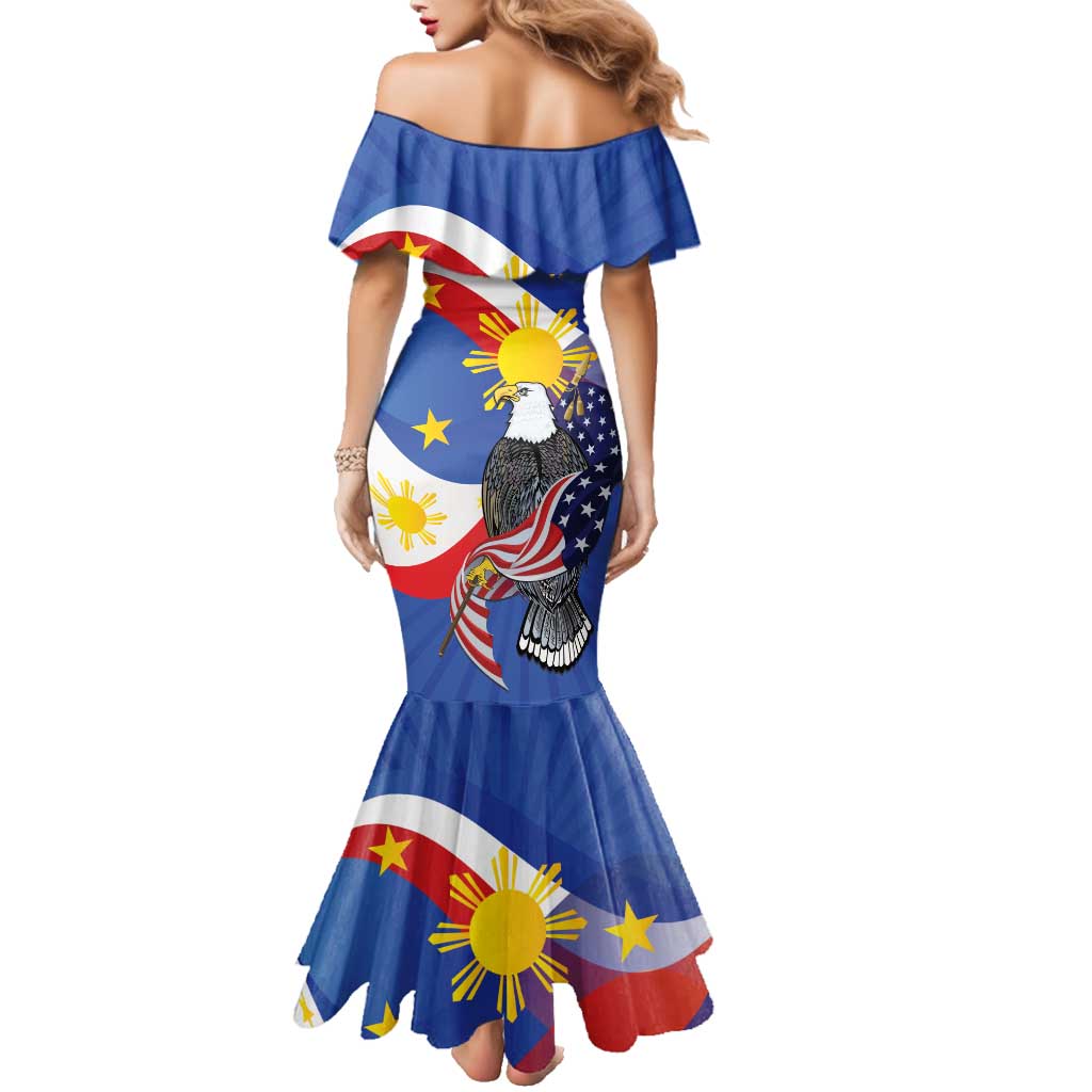 Personalized Filipino-American Family Matching Mermaid Dress and Hawaiian Shirt Philippines Coat Of Arms with Bald Eagle LT9 - Polynesian Pride