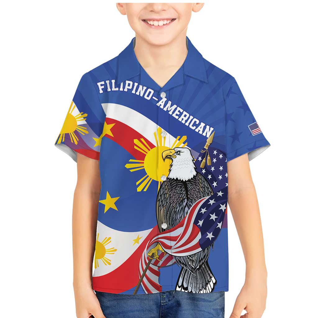 Personalized Filipino-American Family Matching Mermaid Dress and Hawaiian Shirt Philippines Coat Of Arms with Bald Eagle LT9 Son's Shirt White - Polynesian Pride