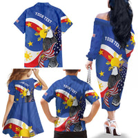 Personalized Filipino-American Family Matching Off The Shoulder Long Sleeve Dress and Hawaiian Shirt Philippines Coat Of Arms with Bald Eagle LT9 - Polynesian Pride