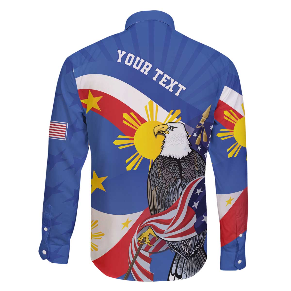 Personalized Filipino-American Family Matching Off The Shoulder Long Sleeve Dress and Hawaiian Shirt Philippines Coat Of Arms with Bald Eagle LT9 - Polynesian Pride