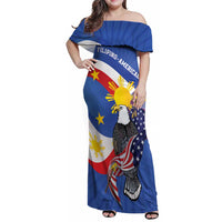 Personalized Filipino-American Family Matching Off Shoulder Maxi Dress and Hawaiian Shirt Philippines Coat Of Arms with Bald Eagle LT9 Mom's Dress White - Polynesian Pride