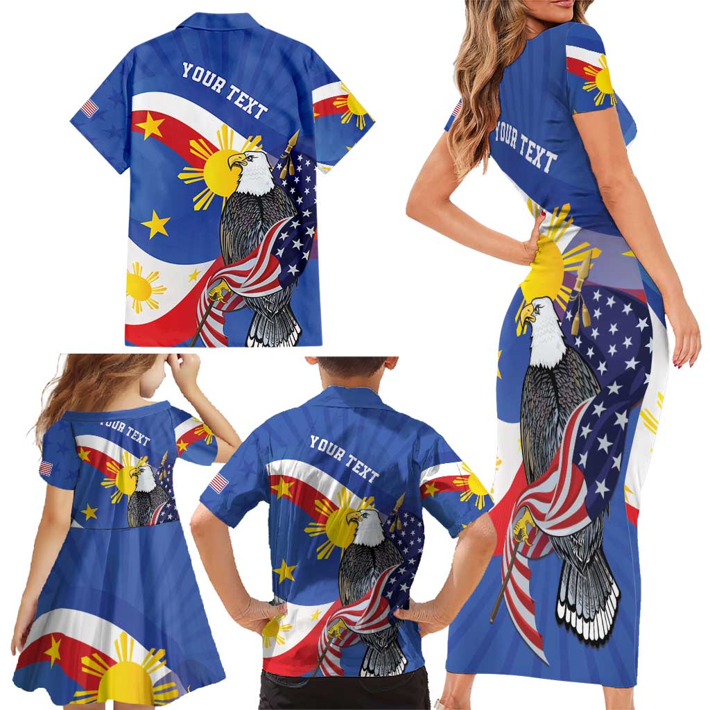 Personalized Filipino-American Family Matching Short Sleeve Bodycon Dress and Hawaiian Shirt Philippines Coat Of Arms with Bald Eagle LT9 - Polynesian Pride
