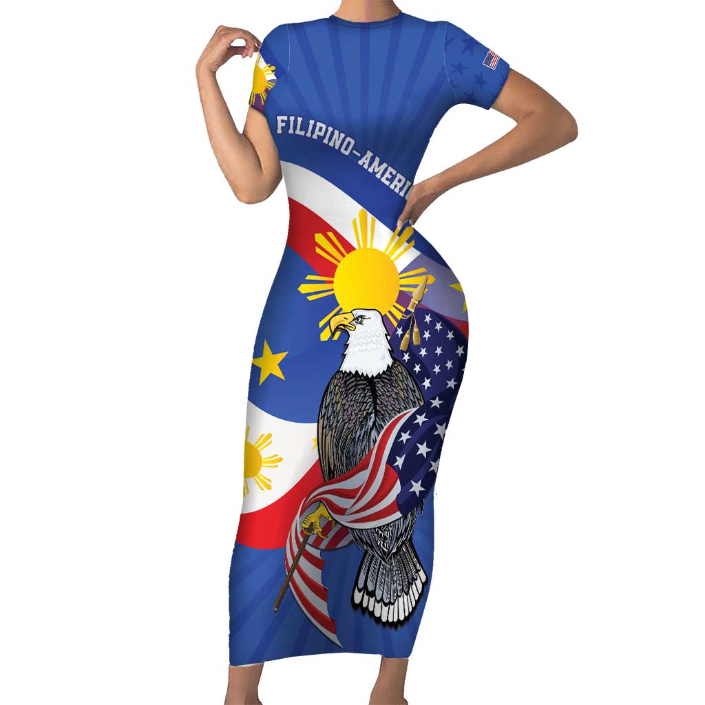 Personalized Filipino-American Family Matching Short Sleeve Bodycon Dress and Hawaiian Shirt Philippines Coat Of Arms with Bald Eagle LT9 Mom's Dress White - Polynesian Pride
