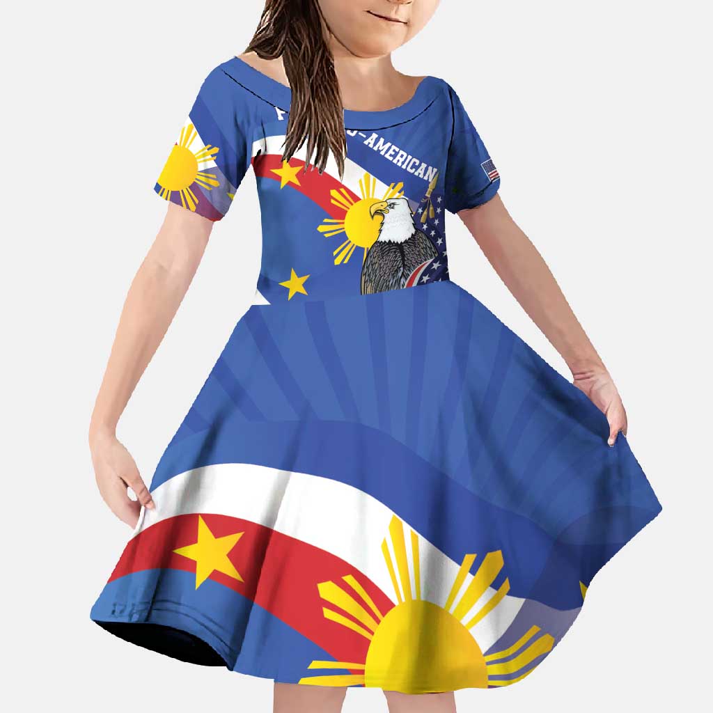 Personalized Filipino-American Family Matching Summer Maxi Dress and Hawaiian Shirt Philippines Coat Of Arms with Bald Eagle LT9 Daughter's Dress White - Polynesian Pride