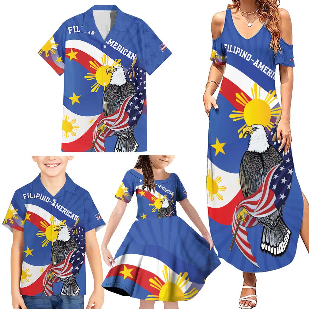 Personalized Filipino-American Family Matching Summer Maxi Dress and Hawaiian Shirt Philippines Coat Of Arms with Bald Eagle LT9 - Polynesian Pride