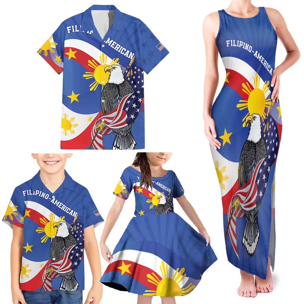 Personalized Filipino-American Family Matching Tank Maxi Dress and Hawaiian Shirt Philippines Coat Of Arms with Bald Eagle LT9 - Polynesian Pride