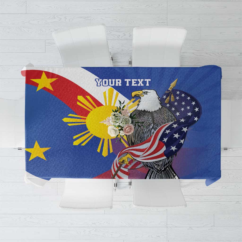 Personalized Filipino-American Tablecloth Philippines Coat Of Arms with Bald Eagle LT9 White - Polynesian Pride