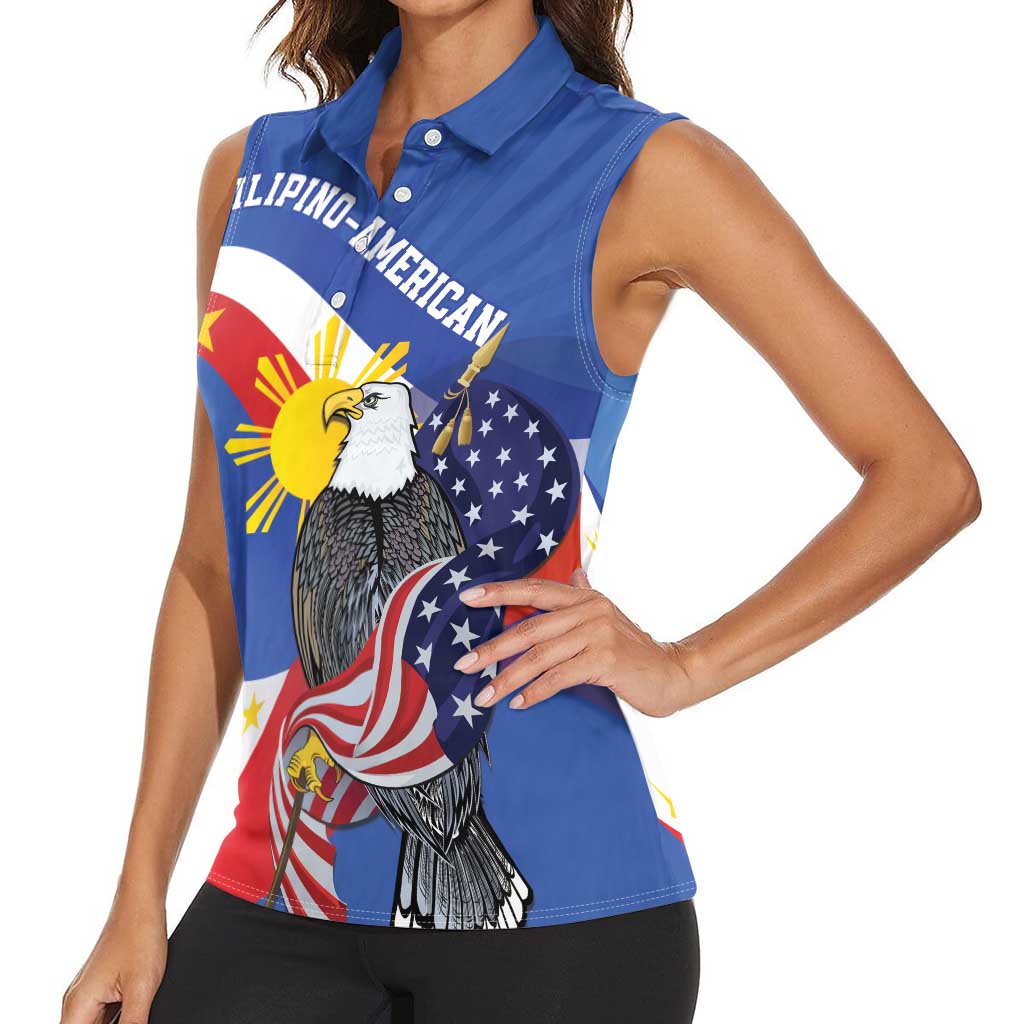 Personalized Filipino-American Women Sleeveless Polo Shirt Philippines Coat Of Arms with Bald Eagle LT9 - Polynesian Pride