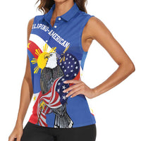 Personalized Filipino-American Women Sleeveless Polo Shirt Philippines Coat Of Arms with Bald Eagle LT9 - Polynesian Pride