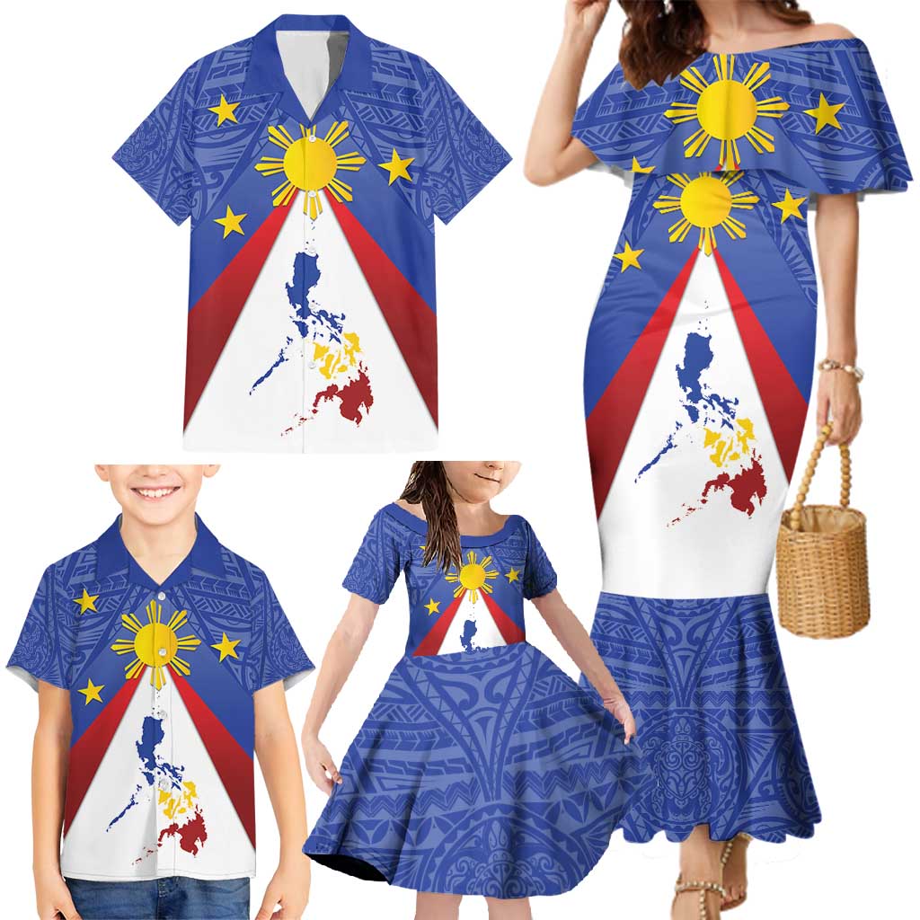 Personalized Pilipinas Eight-Rayed Sun Family Matching Mermaid Dress and Hawaiian Shirt Philippines Map With Polynesian Style LT9 - Polynesian Pride