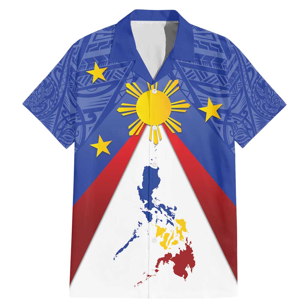 Personalized Pilipinas Eight-Rayed Sun Family Matching Mermaid Dress and Hawaiian Shirt Philippines Map With Polynesian Style LT9 Dad's Shirt - Short Sleeve Blue - Polynesian Pride