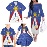 Personalized Pilipinas Eight-Rayed Sun Family Matching Off The Shoulder Long Sleeve Dress and Hawaiian Shirt Philippines Map With Polynesian Style LT9 - Polynesian Pride