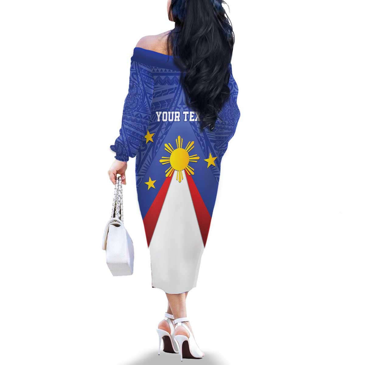 Personalized Pilipinas Eight-Rayed Sun Family Matching Off The Shoulder Long Sleeve Dress and Hawaiian Shirt Philippines Map With Polynesian Style LT9 - Polynesian Pride