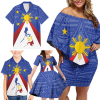 Personalized Pilipinas Eight-Rayed Sun Family Matching Off Shoulder Short Dress and Hawaiian Shirt Philippines Map With Polynesian Style LT9 - Polynesian Pride
