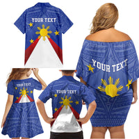 Personalized Pilipinas Eight-Rayed Sun Family Matching Off Shoulder Short Dress and Hawaiian Shirt Philippines Map With Polynesian Style LT9 - Polynesian Pride