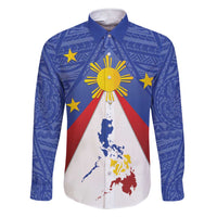Personalized Pilipinas Eight-Rayed Sun Family Matching Short Sleeve Bodycon Dress and Hawaiian Shirt Philippines Map With Polynesian Style LT9 Dad's Shirt - Long Sleeve Blue - Polynesian Pride