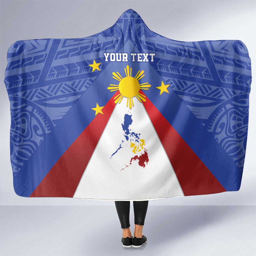 Personalized Pilipinas Eight-Rayed Sun Hooded Blanket Philippines Map With Polynesian Style LT9 One Size Blue - Polynesian Pride