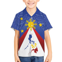 Personalized Pilipinas Eight-Rayed Sun Kid Hawaiian Shirt Philippines Map With Polynesian Style LT9 Kid Blue - Polynesian Pride