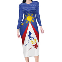 Personalized Pilipinas Eight-Rayed Sun Long Sleeve Bodycon Dress Philippines Map With Polynesian Style