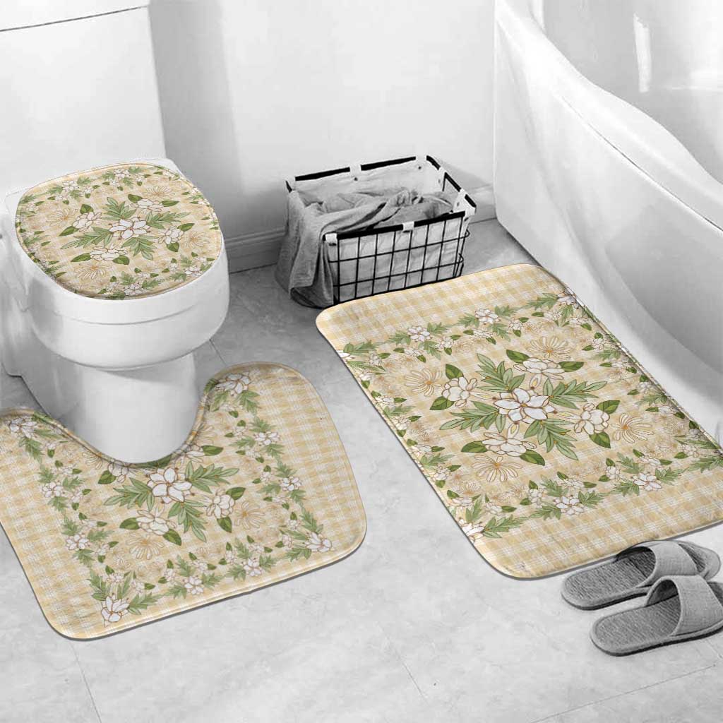 Squares Maile Leaf Bathroom Set Beige Palaka Hawaiian Quilt Pattern - Polynesian Pride