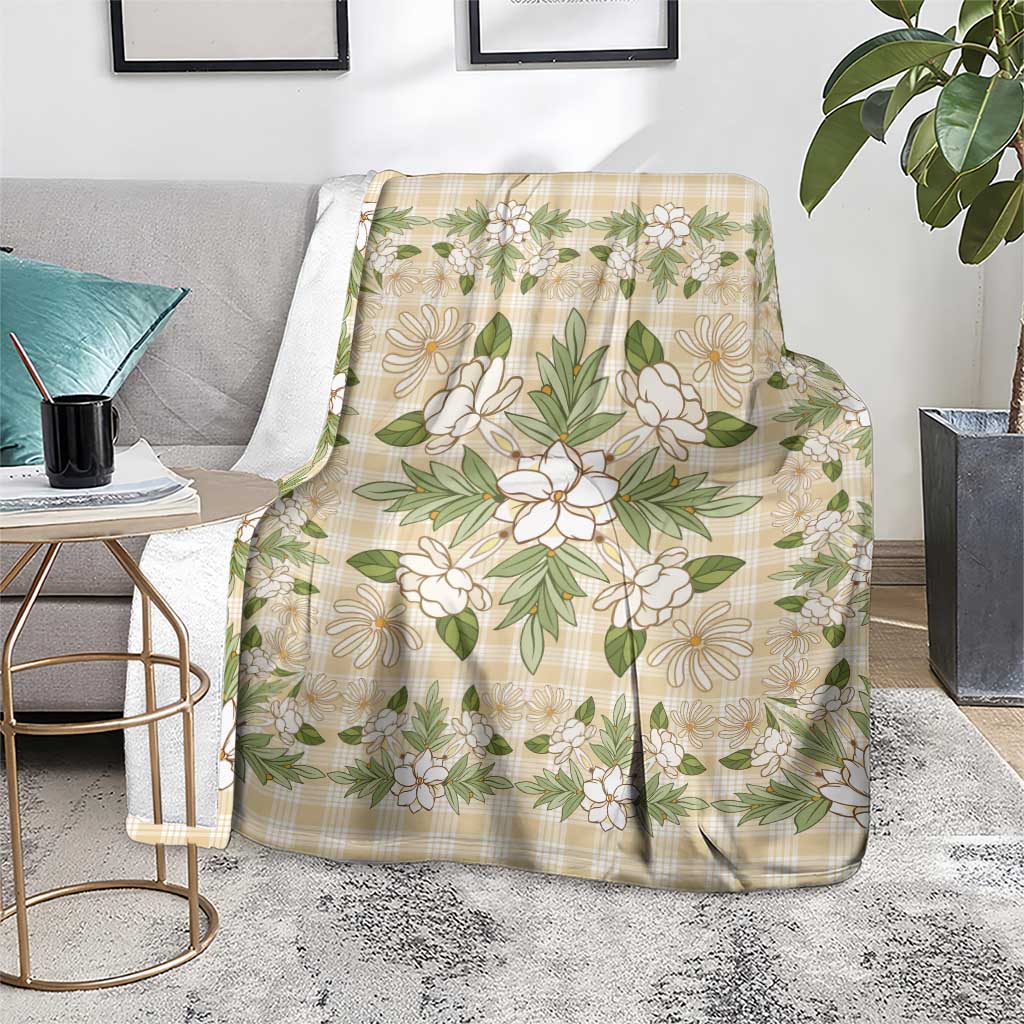 Squares Maile Leaf Blanket Beige Palaka Hawaiian Quilt Pattern - Polynesian Pride