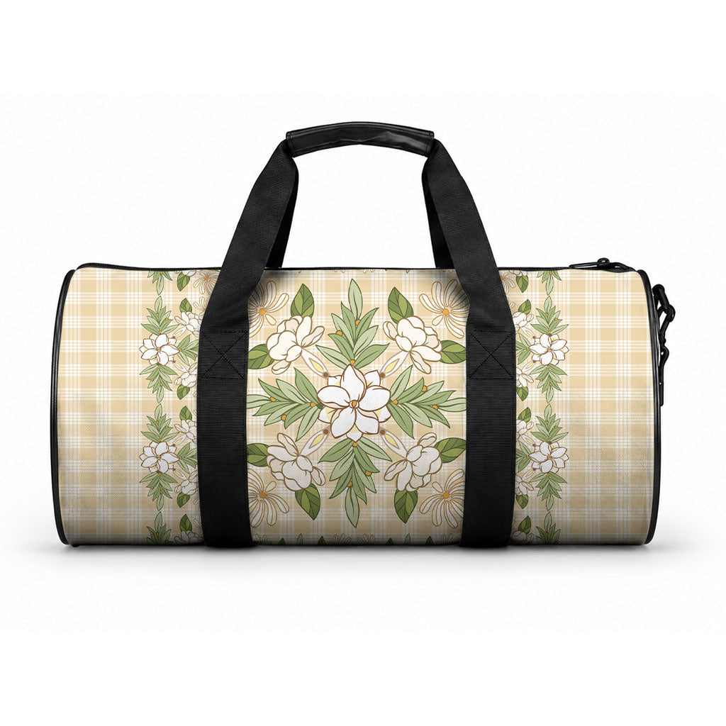 Squares Maile Leaf Duffle Bag Beige Palaka Hawaiian Quilt Pattern LT9 One size Beige - Polynesian Pride