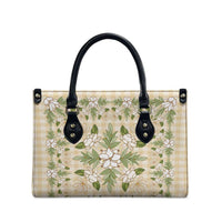 Squares Maile Leaf Leather Bag Beige Palaka Hawaiian Quilt Pattern - Polynesian Pride