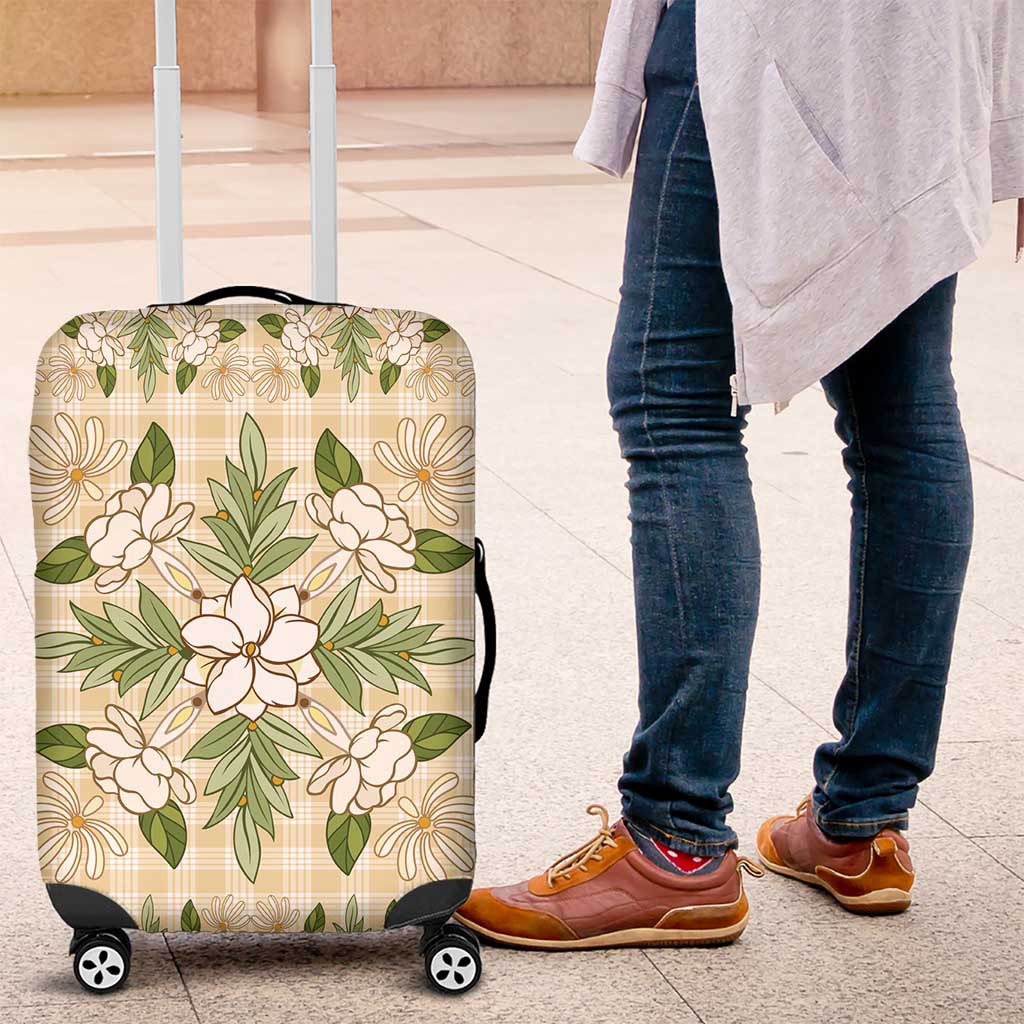 Squares Maile Leaf Luggage Cover Beige Palaka Hawaiian Quilt Pattern - Polynesian Pride