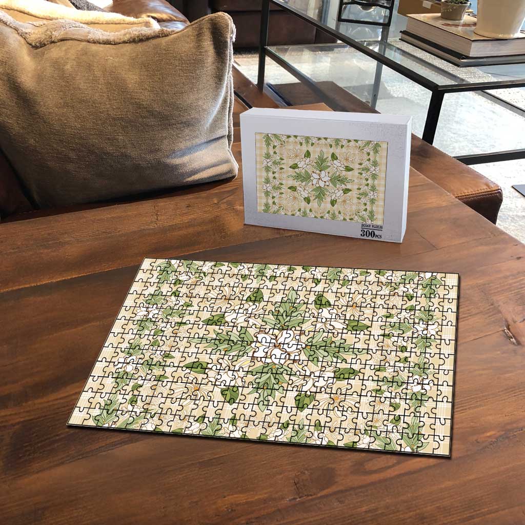 Squares Maile Leaf Puzzle Beige Palaka Hawaiian Quilt Pattern - Polynesian Pride