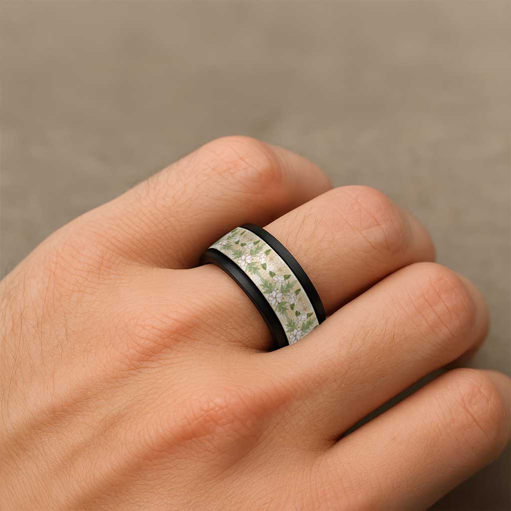 Squares Maile Leaf Spinner Ring Beige Palaka Hawaiian Quilt Pattern - Polynesian Pride