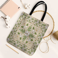 Squares Maile Leaf Tote Bag Beige Palaka Hawaiian Quilt Pattern - Polynesian Pride