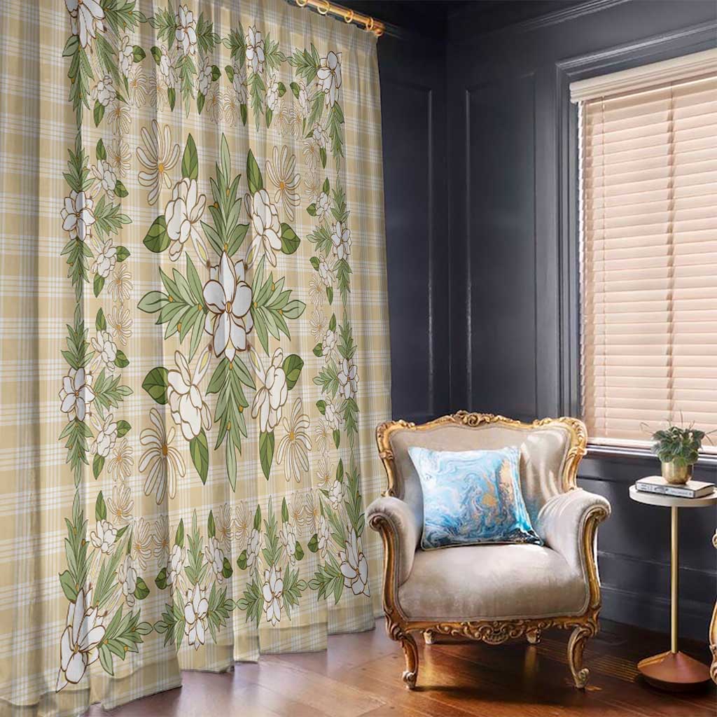 Squares Maile Leaf Window Curtain Beige Palaka Hawaiian Quilt Pattern - Polynesian Pride