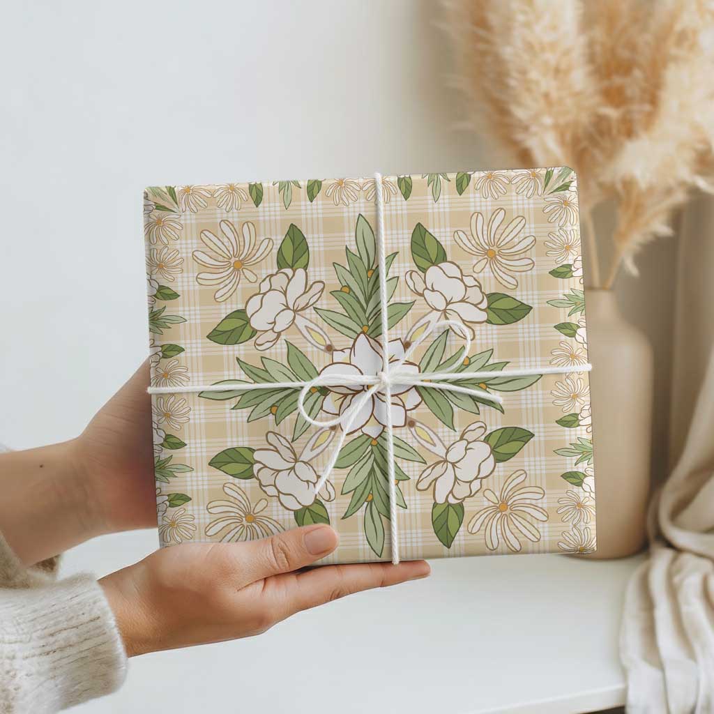 Squares Maile Leaf Wrapping Paper Beige Palaka Hawaiian Quilt Pattern - Polynesian Pride