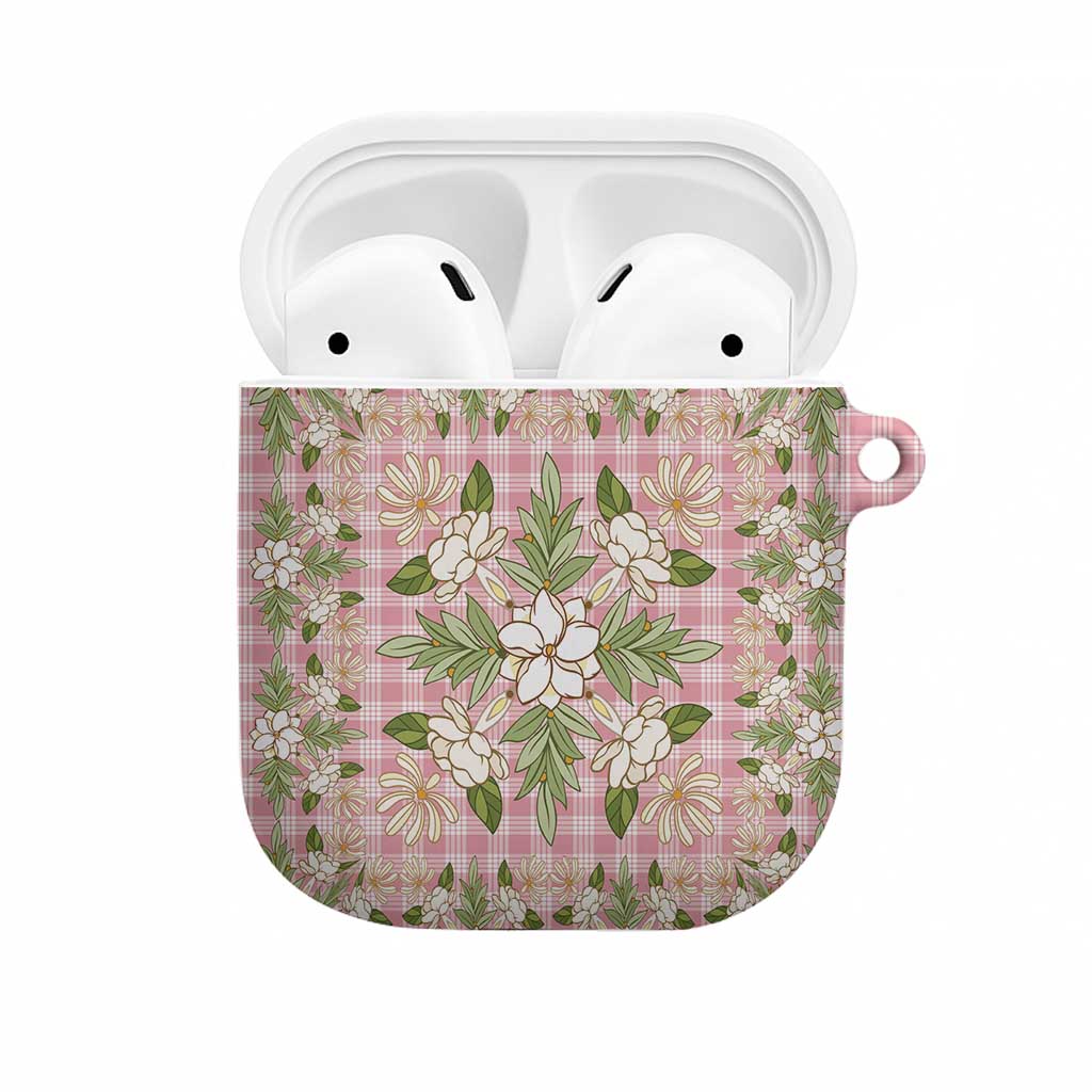 Squares Maile Leaf AirPods Case Pink Palaka Hawaiian Quilt Pattern - Polynesian Pride