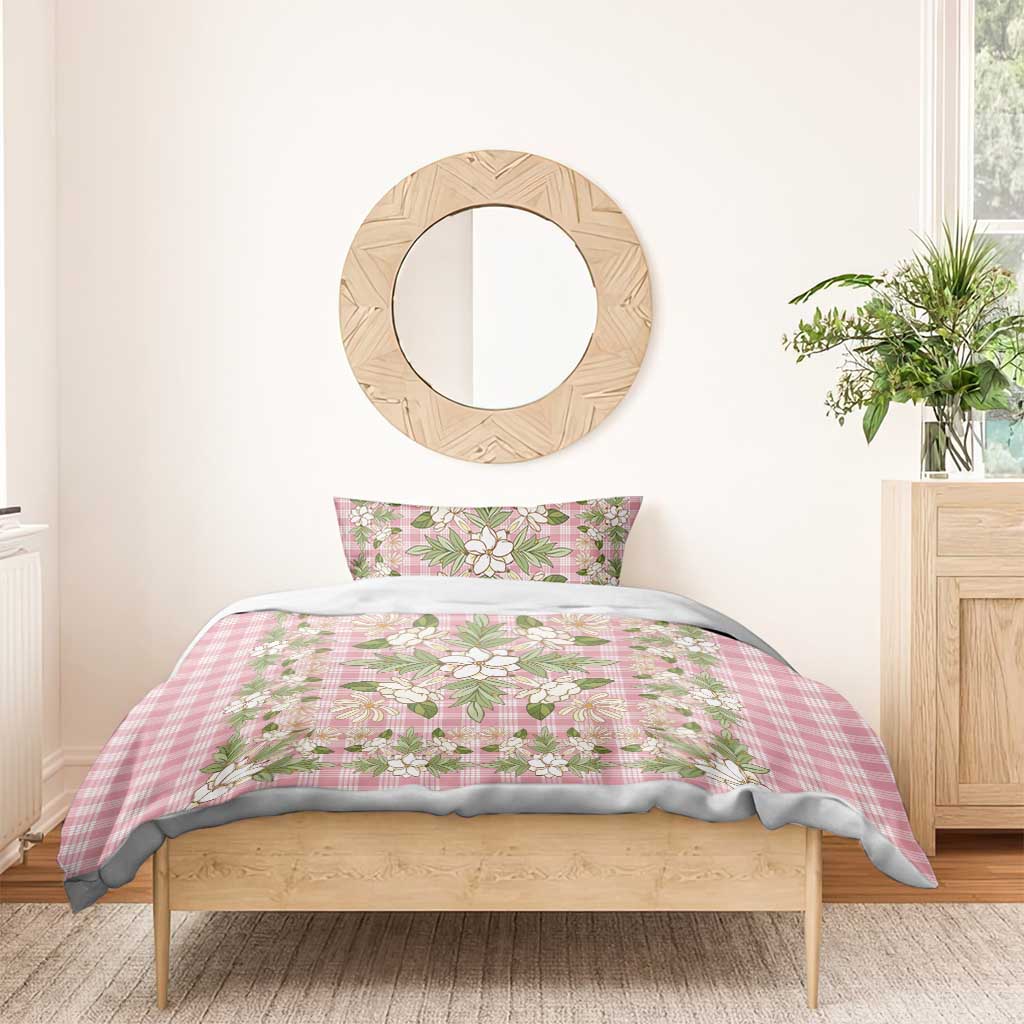 Squares Maile Leaf Bedding Set Pink Palaka Hawaiian Quilt Pattern - Polynesian Pride